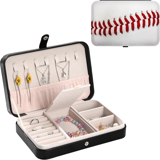 Personalized Jewelry Travel Case Small Jewelry Boxes for Women Men Portable Jewellery Organizer Box Travel Necklaces Rings Earrings Bracelets Holder Box Birthday Christmas Gifts Baseball by Unknown