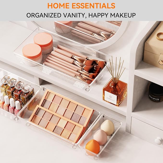 Criusia 8 Pack Drawer Organizer for Kitchen Gadgets, Large Clear Plastic Drawer Divider for Kitchen Accessories, Bathroom Organizers and Storage, Home Essentials for Makeup and Vanity Accessories - Image 3