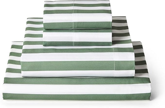 Mellanni King Sheets Set - 4 PC Iconic Collection Bedding - Hotel Luxury, Extra Soft, Cooling Bed Sheets - Wrinkle, Fade, Stain Resistant (King, Oxford Stripe Sage)