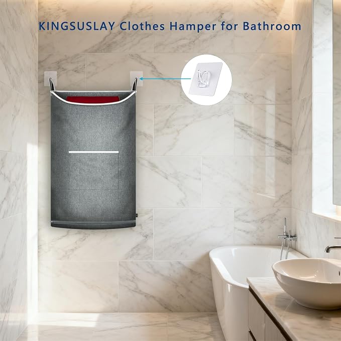 XL Hanging Laundry Hamper, Over the Door Laundry Hamper and Baskets, Wide Opening Hanging Laundry Bag,Hanging Hamper for Bathroom,Dorm,Chirstmas Gifts(Heather Grey, 36x22 Inch) - Image 7