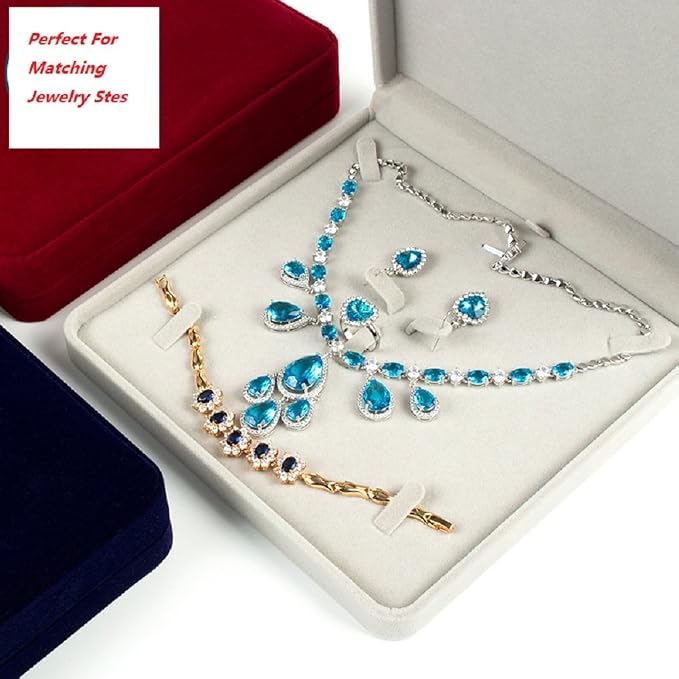 Jewelry Set Velvet Box Necklace Earring Ring Necklace Bracelet Gift Display Case Wedding Jewelry Storage Holder (Beige) - Image 3