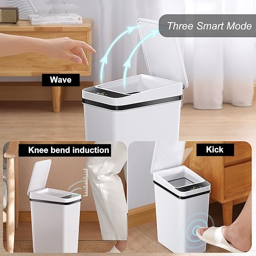 Yatmung 2 Pack - 2.5 Gallon Smart Trash Can Sensor Motion Slim Touchless Bathroom Trash Can - Skinny Trash Bin with Lid - Electric, Narrow, Plastic, Auto Open - Small Automatic Garbage Can (White) - Image 2