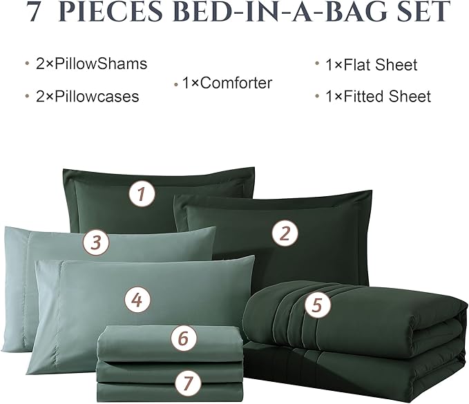 Monbix Queen Comforter Set - 7 Pieces Deep Forest Bed in a Bag Queen Bedding Sets with Comforters, All Seasons Comforter Bed Set with Sheets, Pillowcases & Shams