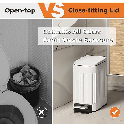 TrashAid Slim Bathroom Trash Can with Lid Soft Close, 6 Liter/1.6 Gallon Stainless Steel Small Garbage Can with Removable Inner Bucket, Step Pedal, Slim Wastebasket for Toilet, Office, Bedroom, White - Image 5