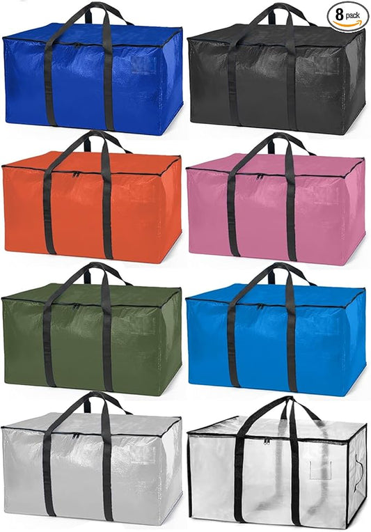 ClearSpace Heavy Duty Moving Bags or Storage Bags – Storage Bins with Lids, Large Moving Boxes with Backpack Straps & Zippers,– Packing Box & Moving Supplies for College Dorm, 8 Pack