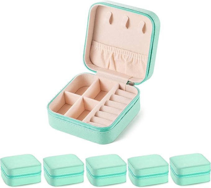 5pack/PU Leather Travel Jewelry Case, Mini Jewelry Box, Small Jewelry Organizer Portable Display Jewelry Storage Case for Rings Earrings Necklace Bracelet Bangle for Girls Women(Blue) - Image 9