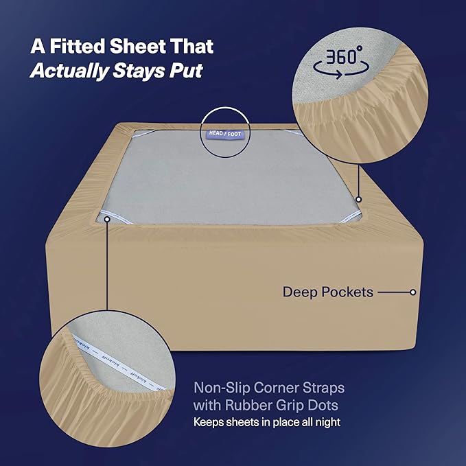 Kickoff Viscose Bamboo Sheets Full Size 4-pc 100% Organic Bamboo Viscose Bed Cooling Sheets Full Size Set Cool Bedding for hot Sleepers Sheet, Flat, Fitted, Pillowcases (Sand, F)