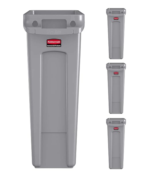Rubbermaid Commercial Products Slim Jim Trash Can Waste Bin with Venting Channels, Gray, for Kitchen/Office/Workspace, Pack of 4 by RubbermaidCommercialProducts
