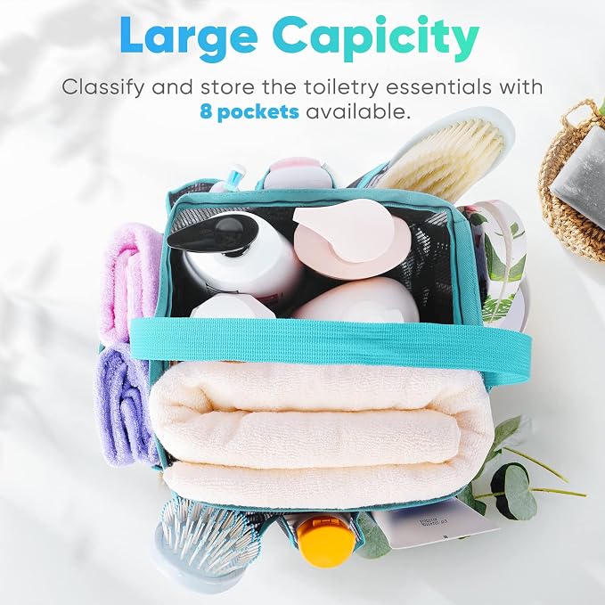 EUDELE Mesh Shower Caddy Portable for College Dorm Room Essentials,Shower Caddy Dorm with 8-Pocket Large Capacity for Beach,Swimming,Gym,Travel essentials - Image 2