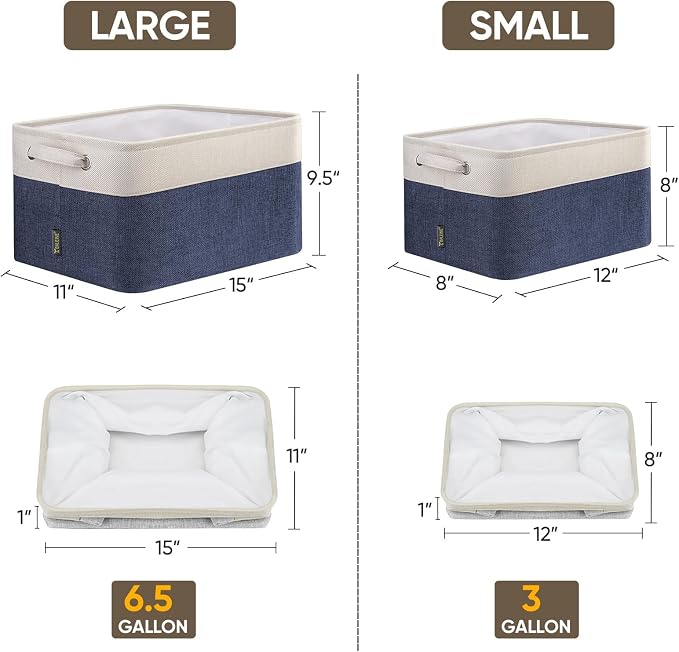 BALEINE 4 Pack Fabric Closet Storage Bins for Shelves, Linen Closet Organizers and Storage, Decorative Baskets for Organizing, Shelf, Clothes, Home, Office (Navy Blue, 15"x11"x9.5") - Image 2