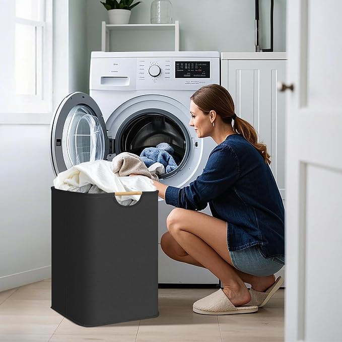 STORAGE MANIAC 1-Pack Large Laundry Hamper, 100L (26.4 Gal) Collapsible Laundry Basket with Bamboo Handles, Freestanding Waterproof Clothes Hamper for Laundry Room, Bedroom, Dorm, Towels, Toys, Black - Image 7