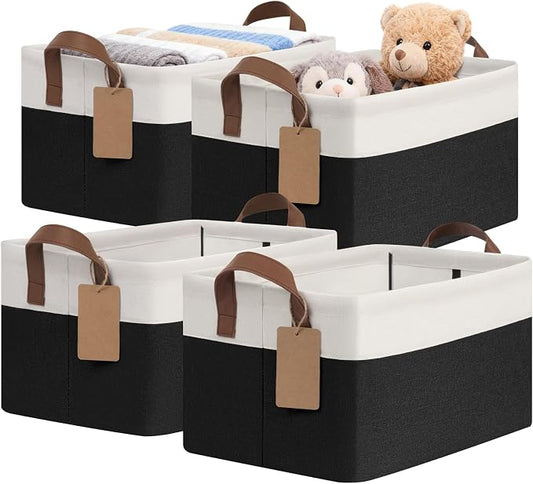 CHICVITA 4 Pack Storage Baskets for Shelves, Foldable Closet Baskets for Organizing, Fabric Storage Bins with Handles, Towel Organizer for Closet, 14.8" x 10.3" x 8.3", Black & White by CHICVITA