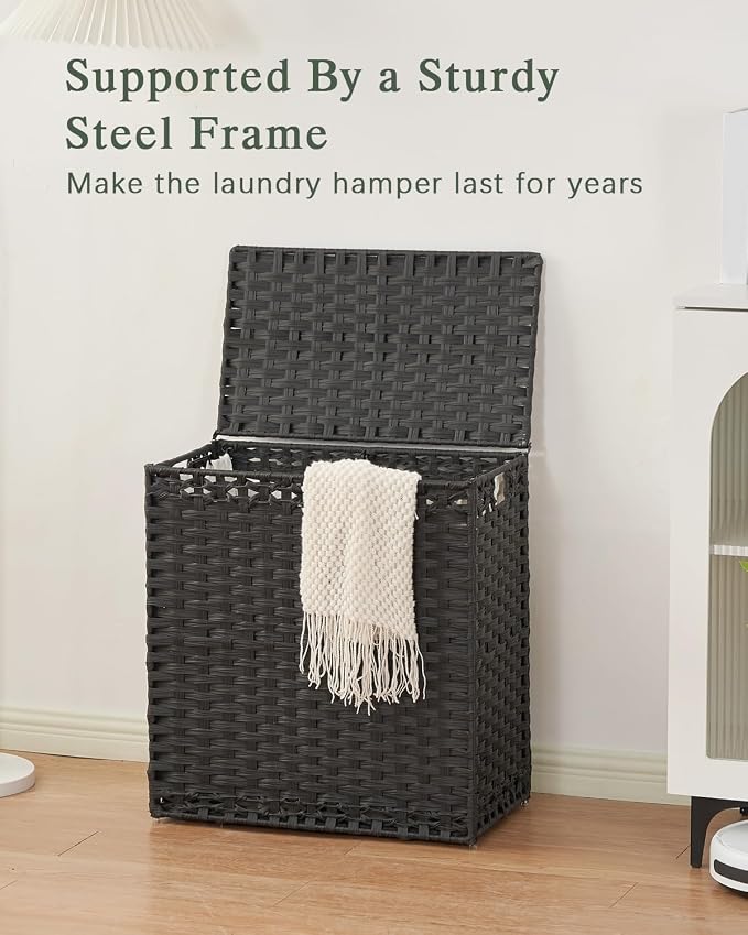 SETVSON Laundry Hamper with Lid Wicker Laundry Basket 112 L (29.6 Gal) Laundry Hampers Handwoven Rattan Clothes Hamper with Handles 3 Removable Liner Bag, 6 Mesh Bags for Bathroom Bedroom Black - Image 8