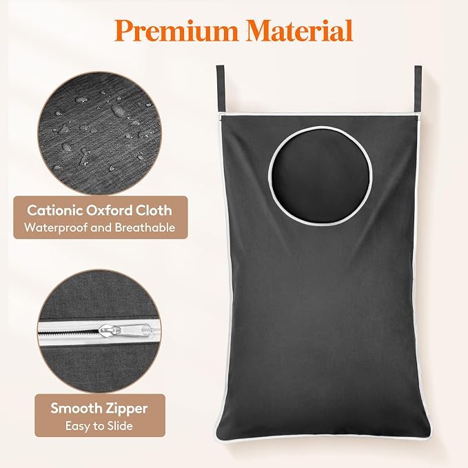 Lifewit 1 Pack Over Door Laundry Hamper, Large Collapsible Hanging Laundry Hamper, Hanging Laundry Basket Bag for Bathroom Bedroom Dirty Clothes Storage Organizer, Dark Gray - Image 6