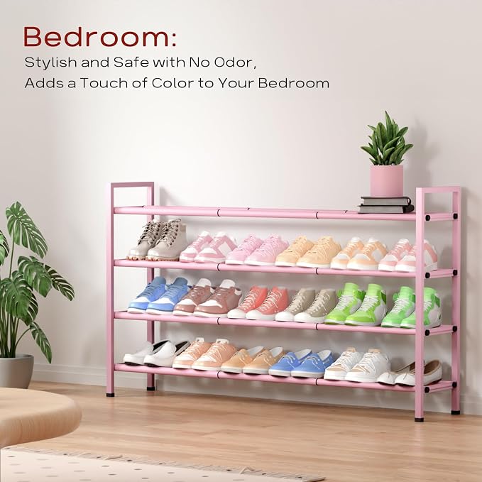 Bumusty 4-Tier Long Expandable Shoe Rack for Closet, 18"-44" Adjustable Shoe Rack for Entryway, 20-24Pairs Large Shoe Organizer Shelf Storage, Sturdy Metal, Black - Image 4