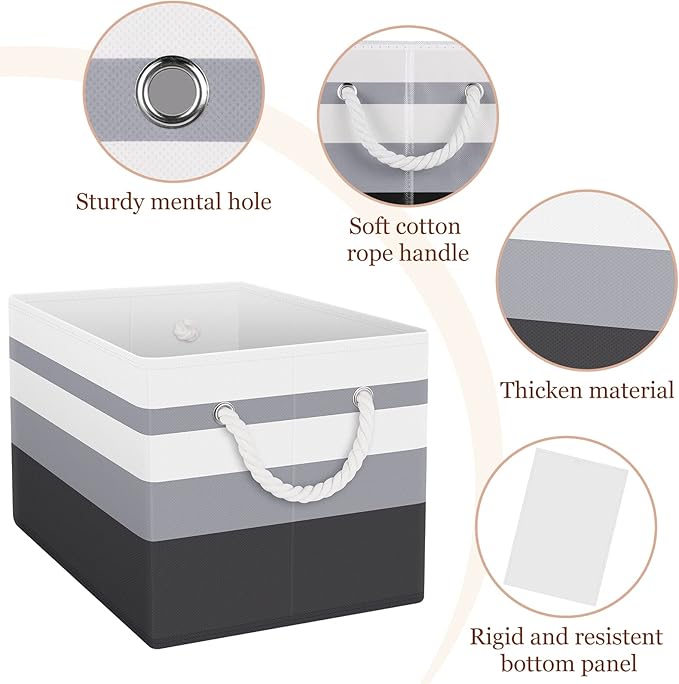 StorageTastic Storage Bin,Collapsible Storage Basket For Organizing,Large Storage Boxes With Rope Handles,Storage Containers,Gradient Grey,8 Pack - Image 3