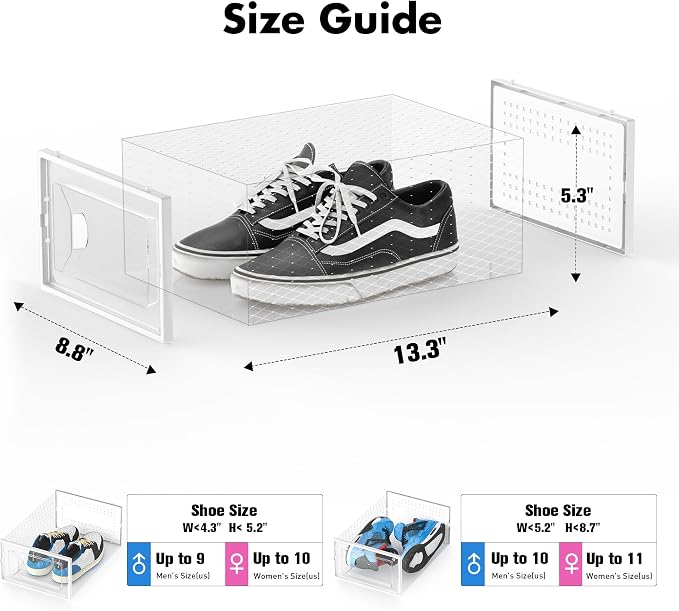 Foluck Shoe Storage Box, 15 Pack Clear Plastic Stackable Shoe Organizer for Closet, Interlocking Design Shoe Container Bins for Sneakers, Foldable Shoe Rack with Lids, White - Image 2