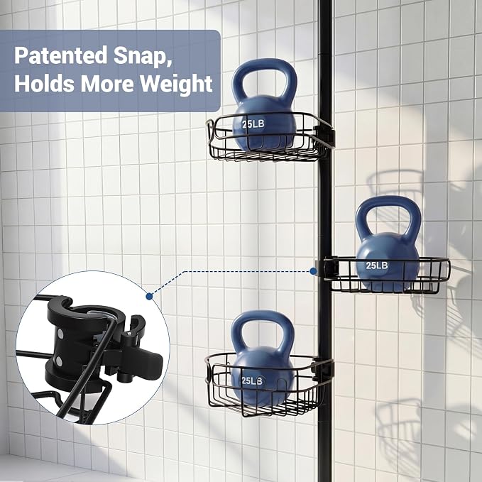 Standing Shower Caddy Corner, 4-Tier Adjustable Height Bathroom Organizer, 6-Section Pole, Sturdy Floor Standing Shelf for Shower or Bathtub – No Drilling, No Spring Tension - Image 7