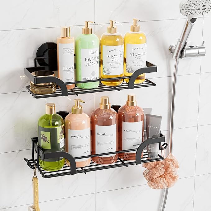 TAILI Shower Caddy Suction Cup 2 Pack, Heavy Duty Bathroom Basket, Bath Shelves for Inside, Stainless Steel Shower Holder for Bathroom Storage & Home Decor,Black by TAILI