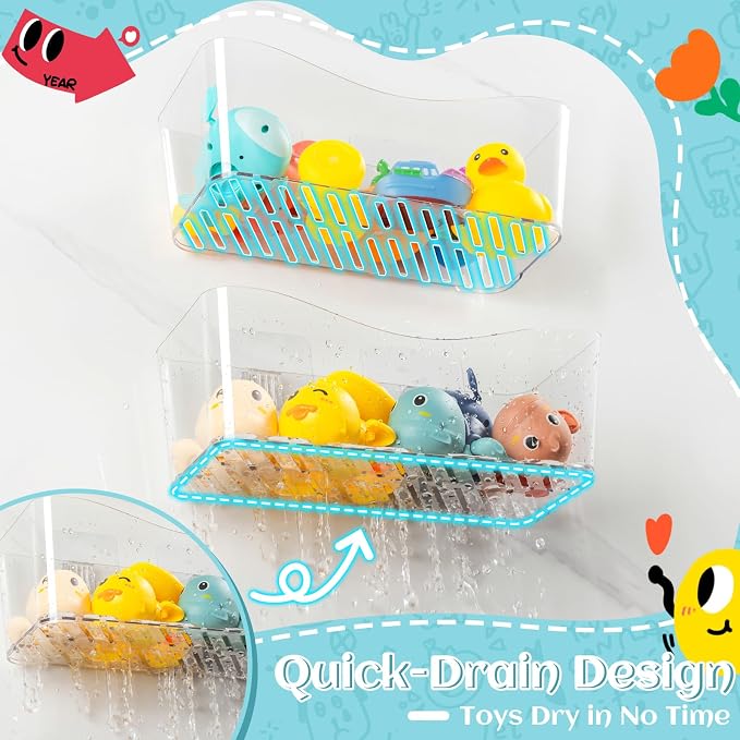 MIUKAA 2 Pack Large Bath Toy Storage Organizer, Clear Bath Toy Holder for Bathtub, Plastic Shower Toy Holder, Fast drainage, No Drilling Required, Easy to Install - Image 4