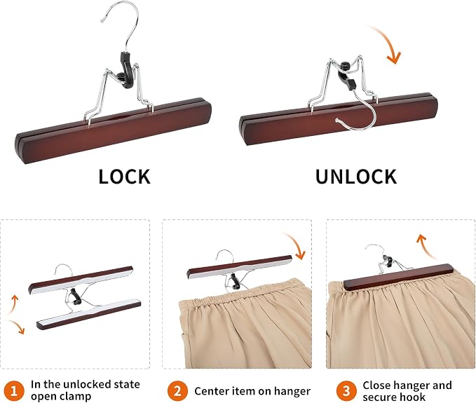 Amazon Basics Wooden Pants Hangers Closet Organizer, Cherry, 10-Pack - Image 2