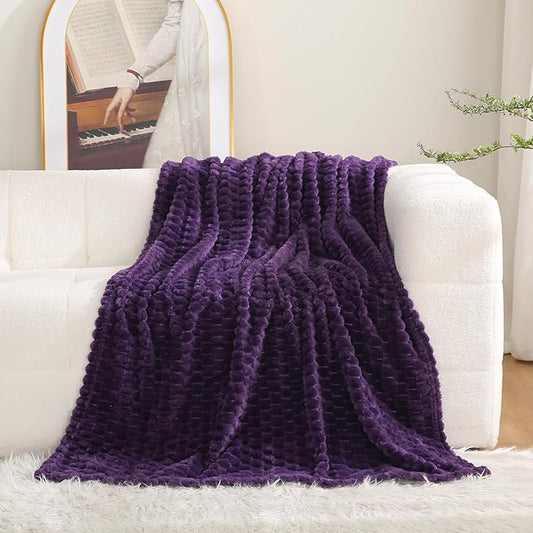 Puncuntex Deep Purple Throw Blanket 50"??60" inches Fuzzy 3D Jacquard Decorative Flannel Fleece Super Soft Plush Cozy Blanket for Couch Sofa Chair Lightweight