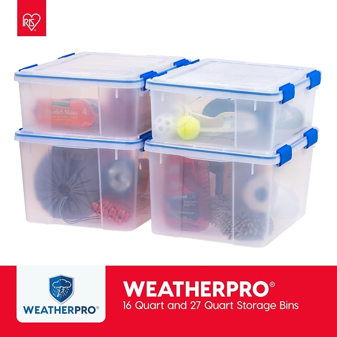 IRIS USA WeatherPro 16 Qt Storage Bins with Lids, 3 Pack, BPA-Free Plastic Gasket Box with Tight Latch and Seal, Stackable Nestable Tote Tub - Clear/Blue - Image 8