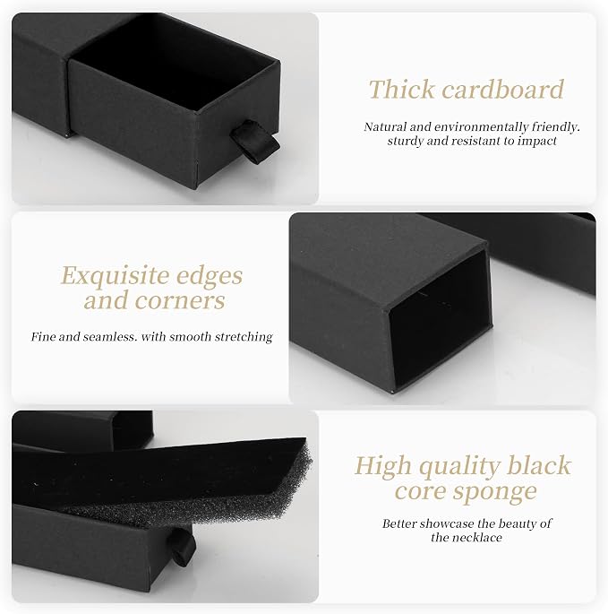12-Pack Drawer Style Jewelry Gift Boxes with Sponge Insert, 8.7"x1.8"x1.2" Necklace & Bracelet Display Box for Presentation, Cardboard Storage Organizer for Pendant, Ring, Earring - Black - Image 3