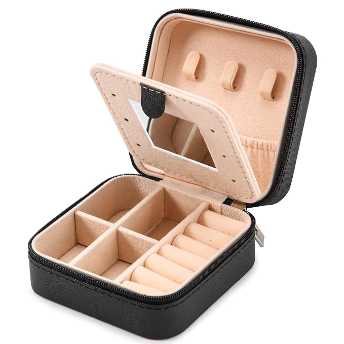 Neveika Jewelry Box with Mirror,Small Jewelry Organizer Box，Travel Jewelry Case for Women，Gift Jewelry Boxes for Female Girls (mirror black) by NEVEIKA