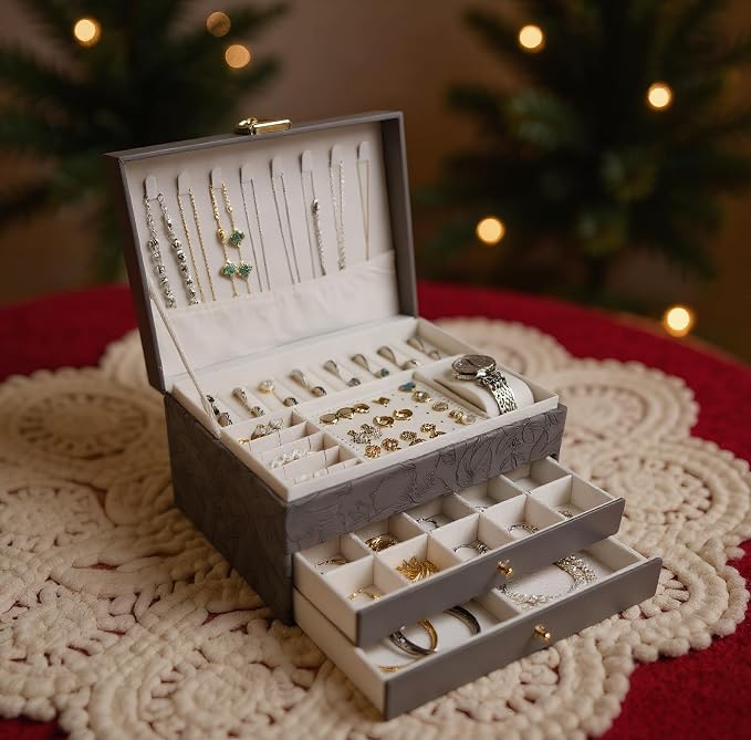 TOFUNTOY Jewelry Organizer Box, Large Jewelry Boxes for Women, 3-Layer Jewelry Holder Organizer for Necklace Earrings Rings Bracelets Storage, Gift for Her Mom - Image 6