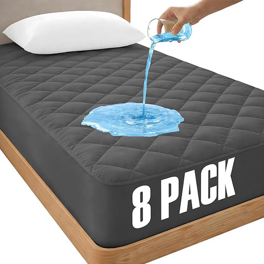 LUX Décor Twin XL Mattress Pad - 8 Pack - Quilted Elastic Fitted Mattress Cover Protector Upto 16 Inches Deep Pocket - Soft Breathable Noiseless Mattress Topper (Grey “39 X 80”)