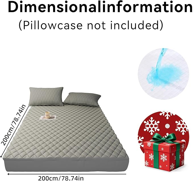 Mattress Cover, Waterproof Mattress Cover, Full-Size Ultra-Soft and Breathable, Machine Washable, Suitable for Home, Bedroom, and Hotel Use.（Gray King