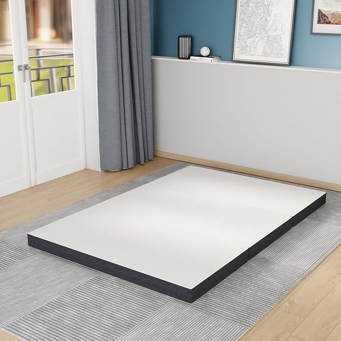 4 inch Memory Foam Tri Folding Mattress/Portable Foldable Mattress Topper with Washable Cover Non-Slip Bottom for Camping, Guest, Floor RV, CertiPUR-US Certified, Full