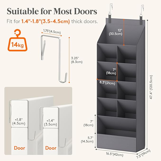 Lifewit 6 Tier Over the Door Shoe Organizer with 11 Large Deep Pockets, Fabric Hanging Shoes Shelf for Closet, Dorm Storage, Fit Up to 12 Pair Shoe Rack Holder for Sneakers, Boots, Gray - Image 2