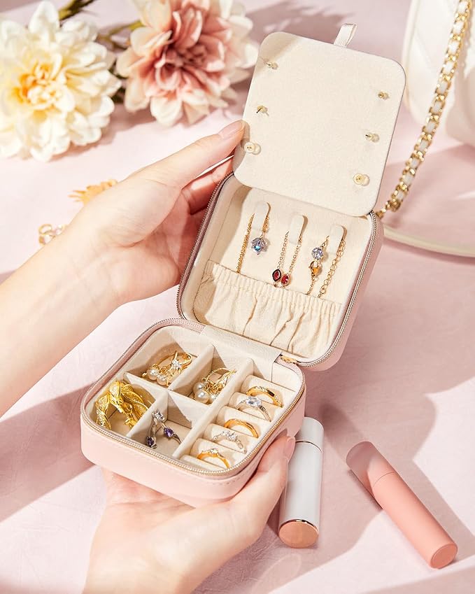 Enthralite Travel Jewelry Box for Girls: Traveling Jewelry Case Gift for Women - Mini Organizer for Necklaces Earrings Pink K - Image 8