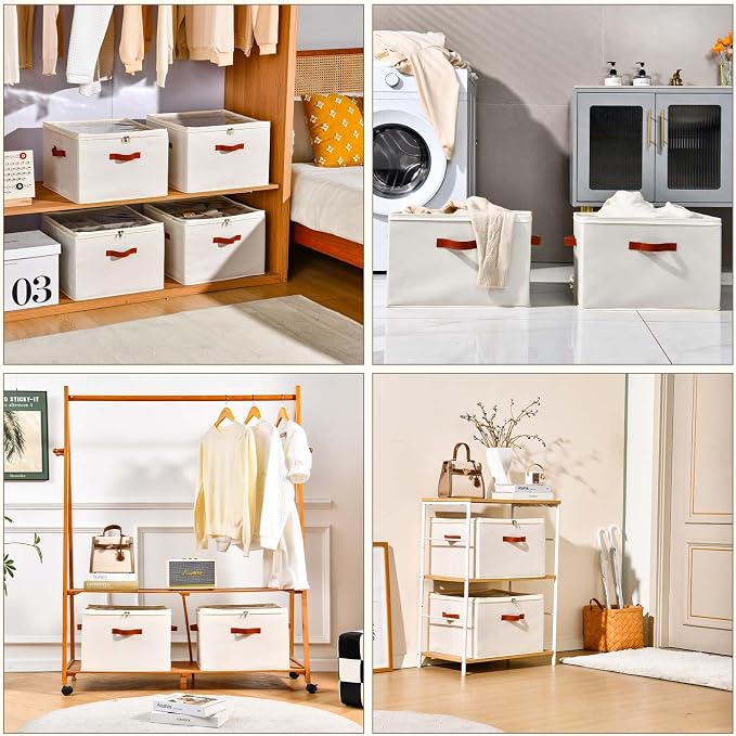 INSTY Shoe Organizer for Closet, 2 Pack Foldable Shoe Storage Containers, Fits up to 16-32 Pairs, Adjustable Dividers for Shoe Organizer, Fabric Shoe Storage Bins with Clear Cover, Beige - Image 6