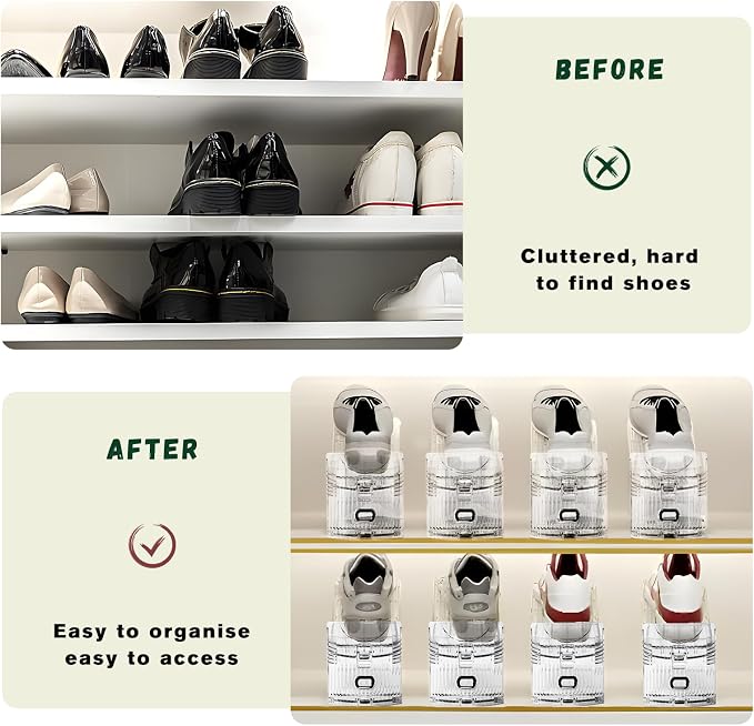 FENRUNXU Transparent Shoe Slots Organizer for Closet, 20 Pack Shoe Stacker Organizer for Closet Shoe Display Space Saver,Adjustable Shoe Rack Organizer Holder for High Heels,Sneakers(Transparent) - Image 6