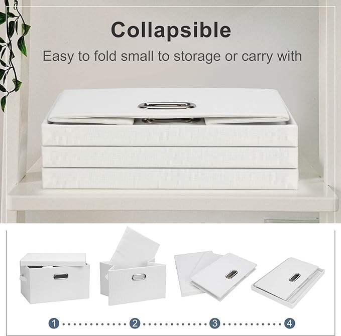 Graciadeco Medium 15" 21 Quart Collapsible Stackable Storage Bins with Lids, 5 Packs White Foldable Fabric Closet Storage Boxes with Lids, Lidded Heavy-duty Linen Baskets(15x11x8) - Image 5