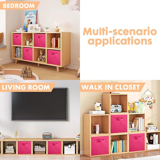 ShellKingdom Storage Bins, Foldable Fabric Storage Cubes And Cloth Organizer Drawer For Closet And Toys, 2 Pack (Fuchsia) - Image 6