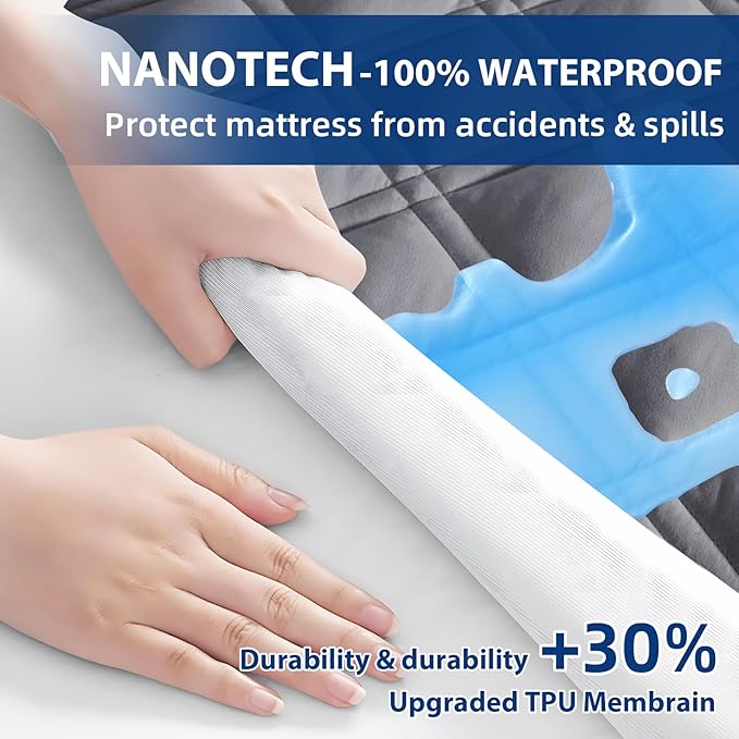 King Mattress Protector, Breathable Waterproof Mattress Pad Cover Fitted Deep Pocket 8"-21", Soft Noiseless Mattress Cover Washable Cooling Padded for Home Hotel Bedroom, Gray