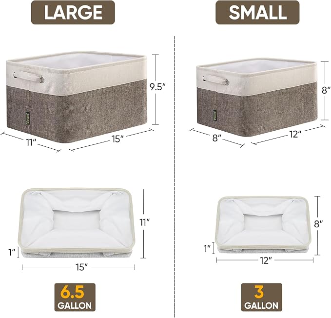 BALEINE 3 Pack Fabric Closet Storage Bins for Shelves, Linen Closet Organizers and Storage, Decorative Baskets for Organizing, Shelf, Clothes, Home, Office (Brown, 15"x11"x9.5") - Image 2