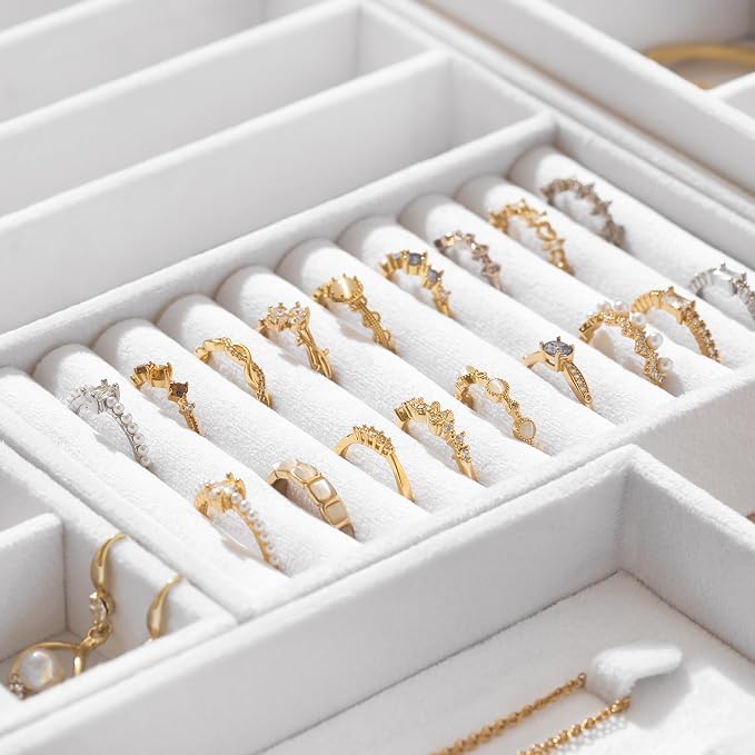 Velvet Jewelry Drawer Organizer Trays – White Stackable Jewelry Storage Inserts Set, 4-Layer Jewelry Tray Set for Earrings, Rings, Necklaces, Bracelets with Removable Dividers for Dresser & Vanity - Image 6