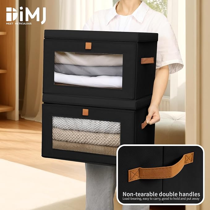 DIMJ Storage Bins with Lids - 6 Pack Large Fabric Closet Organizer with Window & Handles, Collapsible Decorative Storage Boxes for Shelves Under Bed, Books Clothes Blankets Sweaters Organization - Image 6