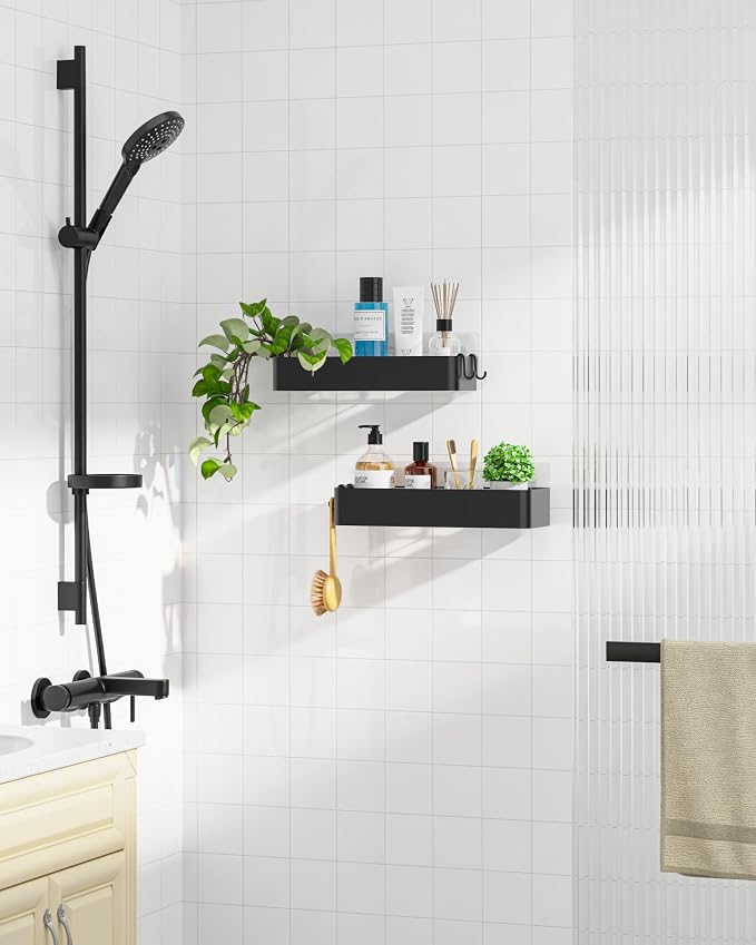 Kitsure Shower Caddy - 2 Pack Adhesive Shower Organizer, Rustproof Metal Shelves, No-Drill Bathroom Organizers and Storage, Black, Large - Image 3