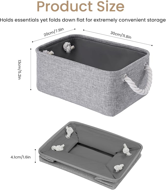 Storage Baskets for Shelves 11.8x7.9x5.2 Inch, Foldable Fabric Storage Bins with Handles, Small Storage Baskets for Organizing Closet, Office, Home Organization (3-Pack, Gray) - Image 4