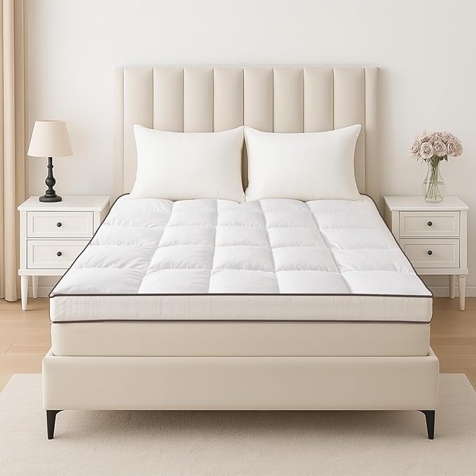 Memory Foam King Mattress Topper, Bed Topper with 3 Inch Extra Thick Shredded Foam, 100% Cotton Mattress Pad Cover, Breathable & Skin-Friendly King Size Mattress Topper with Anchor Straps