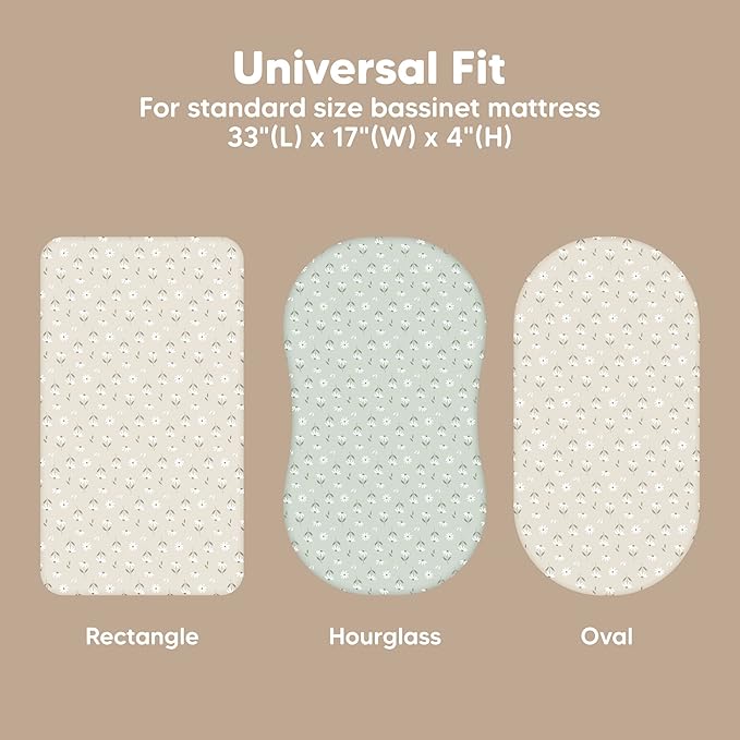 2-Pack Baby Bassinet Sheets Girl, Boy - 33x17 Viscose Derived from Bamboo Bedside Mattress Fitted Bassinet Sheets, Compatible with Halo Bassinest Swivel Sleeper, Baby Delight, Graco (Daisies)