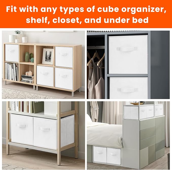 Criusia Storage Cubes - 11 Inch Heavy Duty Fabric Storage Bins for Shelves Closet Cube Organizer - 8 Pack Collapsible Cube Storage Bins Baskets for Clothes Blankets Toys - Nursery Organization (White) - Image 6