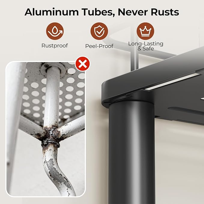 Orimade Rustproof 4 Tier Floor Standing Corner Shower Caddy Organizer with Toothbrush Holder, Large Spacing Floor Shower Shelf Rack Storage Stands with Hooks for Bathroom Kitchen, Black - Image 3