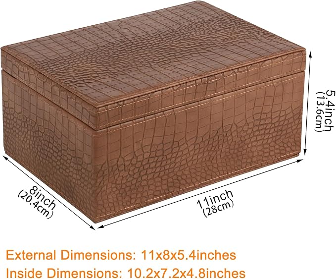 HofferRuffer Faux Leather Decorative Box, Large Wooden Structure Keepsake Box Accessory Organizer Jewelry Organizer with Hinged Lid, Storage Container for Home or Office (CrocoBrown) - Image 2